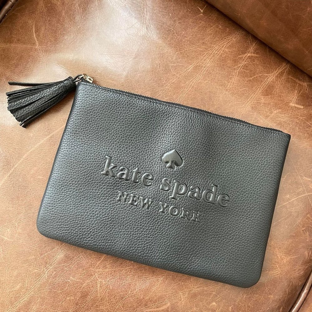 NWT Kate Spade Sienne Logo Tassel Pouch Black Hand Purse